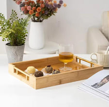 3-Piece Bamboo Serving Tray Set with Gold Handles – view 5