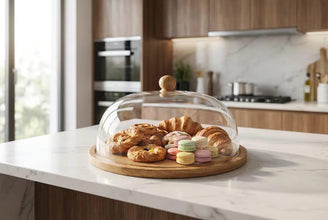 30cm Glass Cake & Snack Dome with Bamboo Tray – view 3