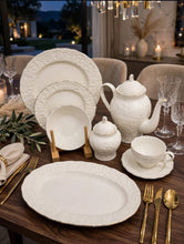 39-Piece White Embossed Porcelain Dinner Set with Gold Rim – view 4