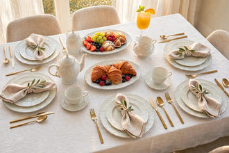 39-Piece White Embossed Porcelain Dinner Set with Gold Rim – view 3