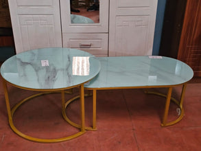 White Marble-Effect Glass Nesting Coffee Tables – view 3